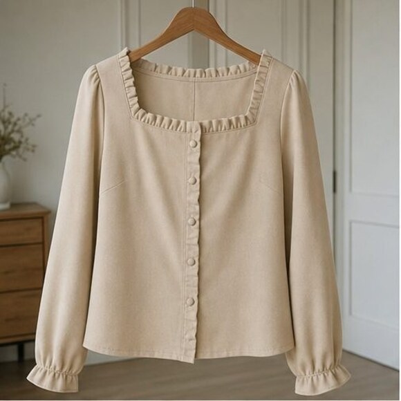 None Tops - Sand Button Blouse
